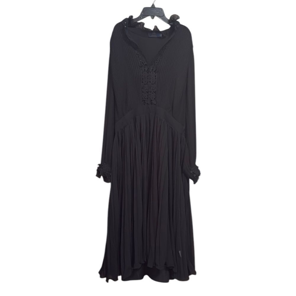 NWOT Polo Ralph Lauren Womens Georgette Dress Black 14 Lace-Trim Pleated